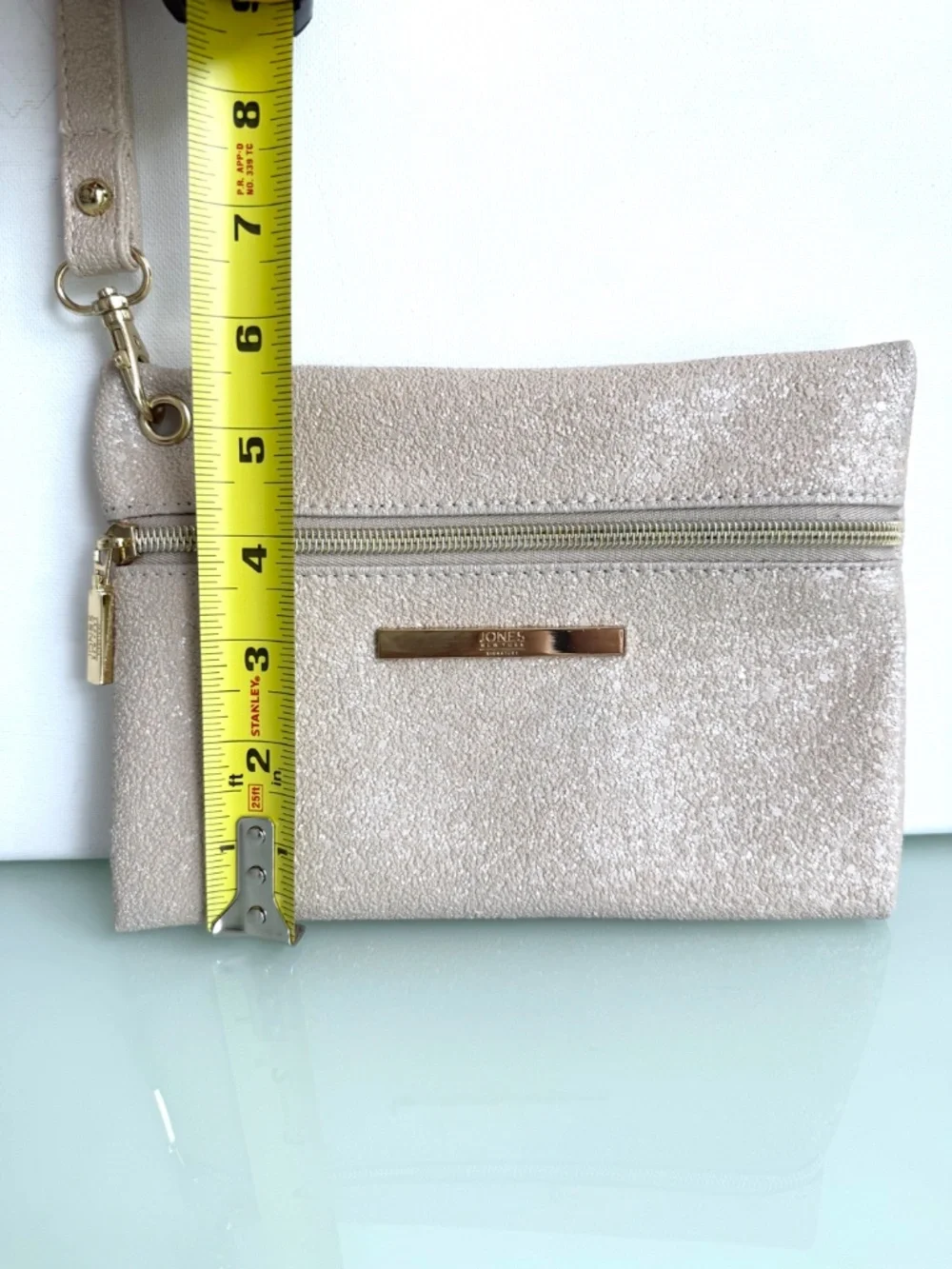 Jones New York Gold Textured Wristlet Clutch Zip Pouch